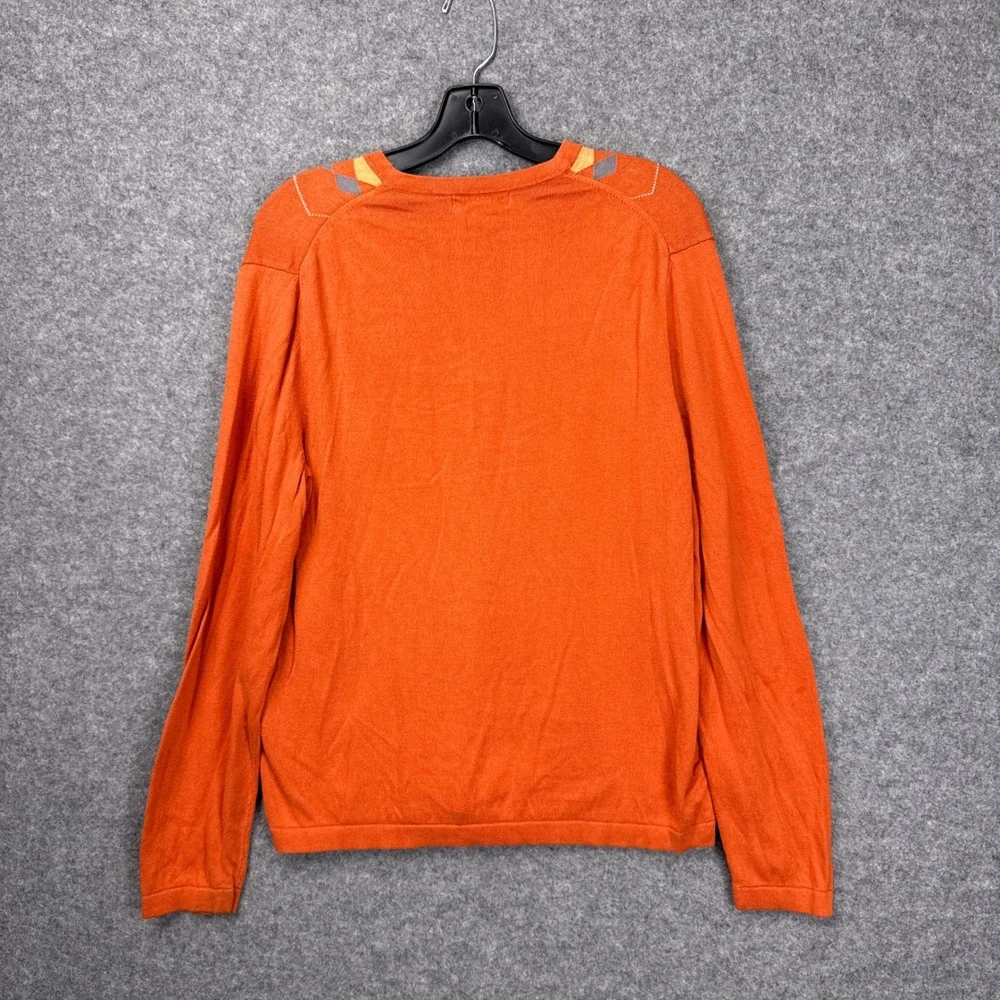 Banana Republic Sweater Argyle V-Neck Large Orange Silk Cotton Cashmere Knit